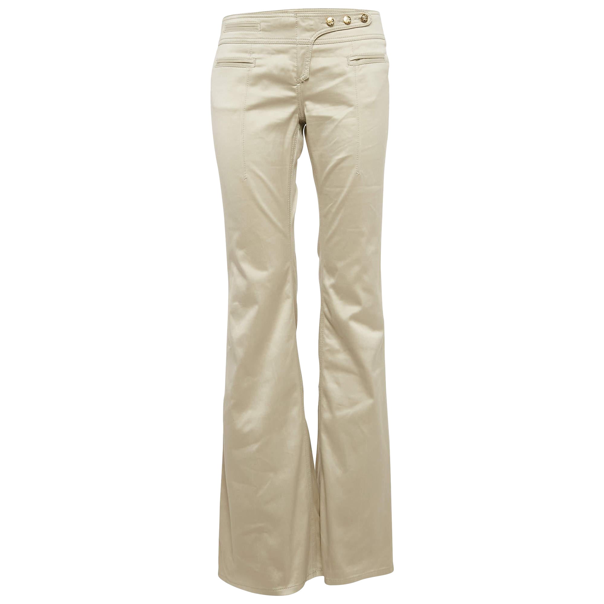 Roberto Cavalli Beige Cotton Wide-Leg Pants M