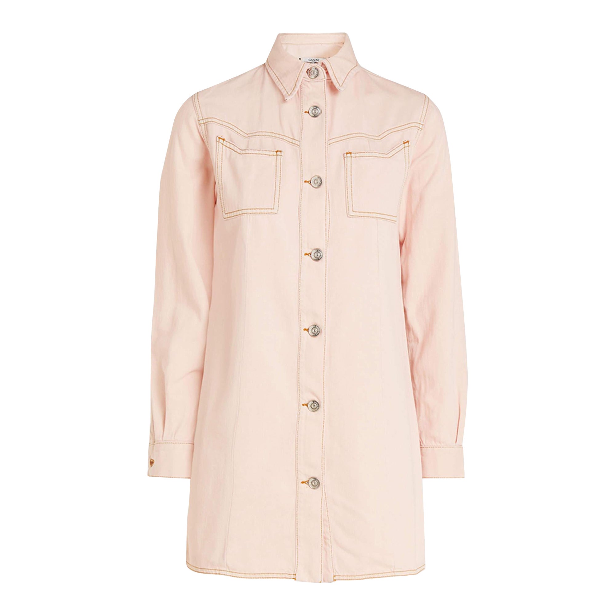 Ganni rose lavé Kress Mini-robe chemise en jean souple M