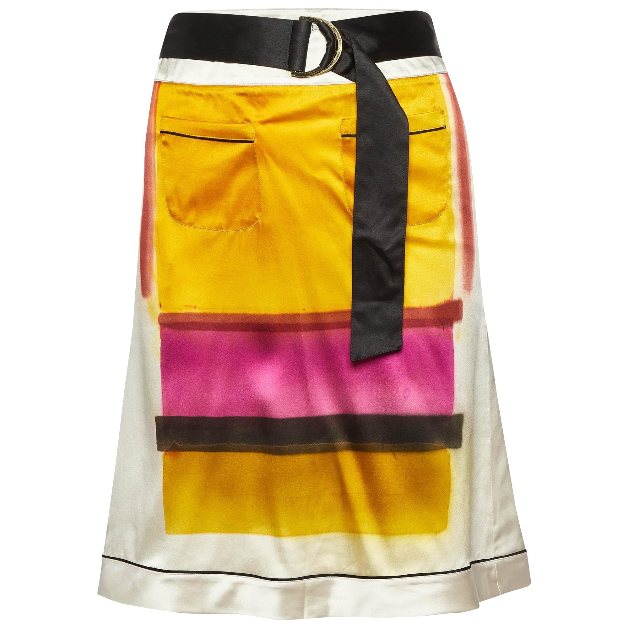 Etro Off-White Printed Satin Silk Knee-Length Skirt S