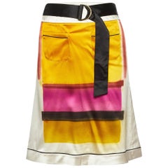 Etro Off-White Printed Satin Silk Knee-Length Skirt S