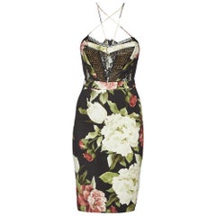 Phillip Plein, robe midi cloutée noire en crêpe à imprimé floral, taille XS