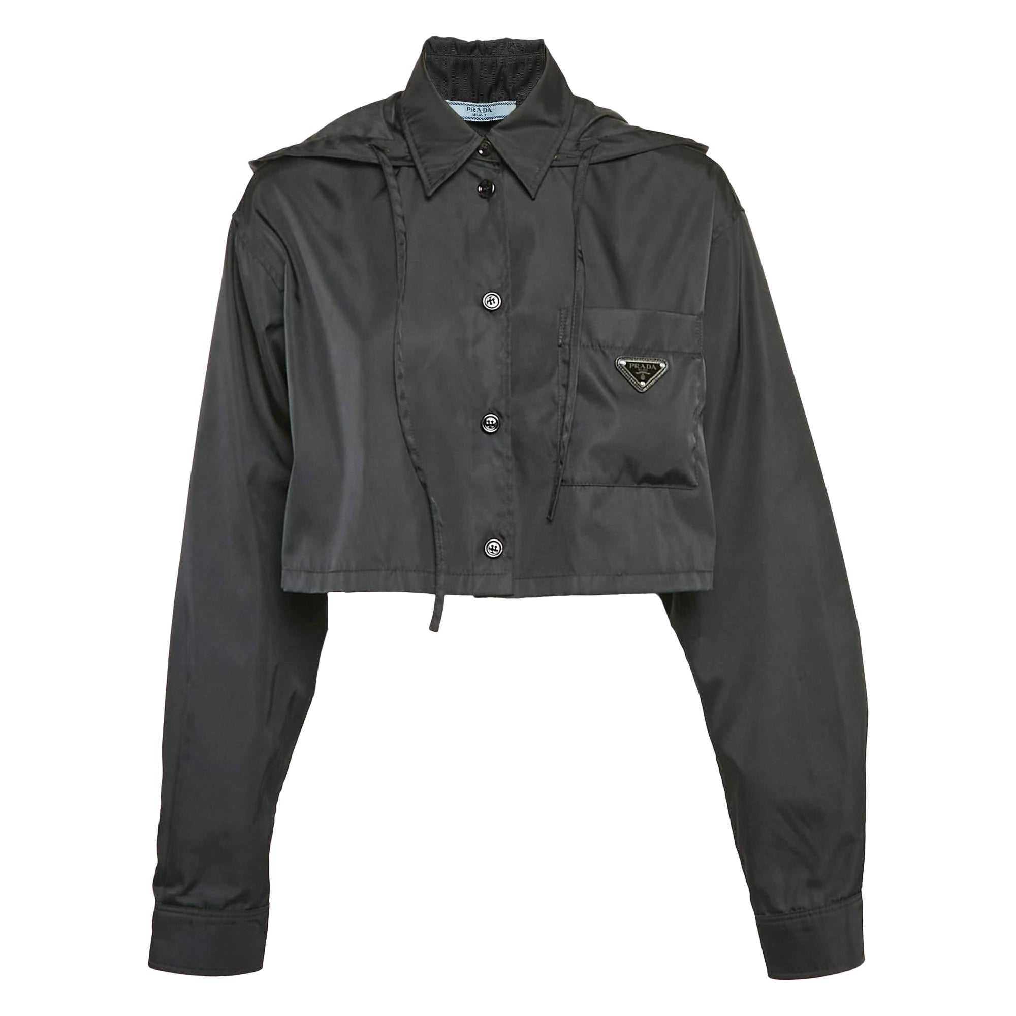 Prada Black Nylon Hood's Crop Jacket L
