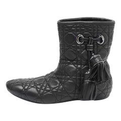 Dior Black Cannage Quilted Leather Tassel Snow Boots Size 38