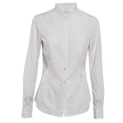 D&G Camisa blanca a rayas de algodón con botones delante M