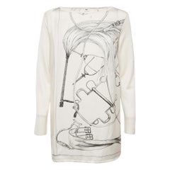 Hermes White Printed Silk and Knit Projets Carre au Crayon Top L