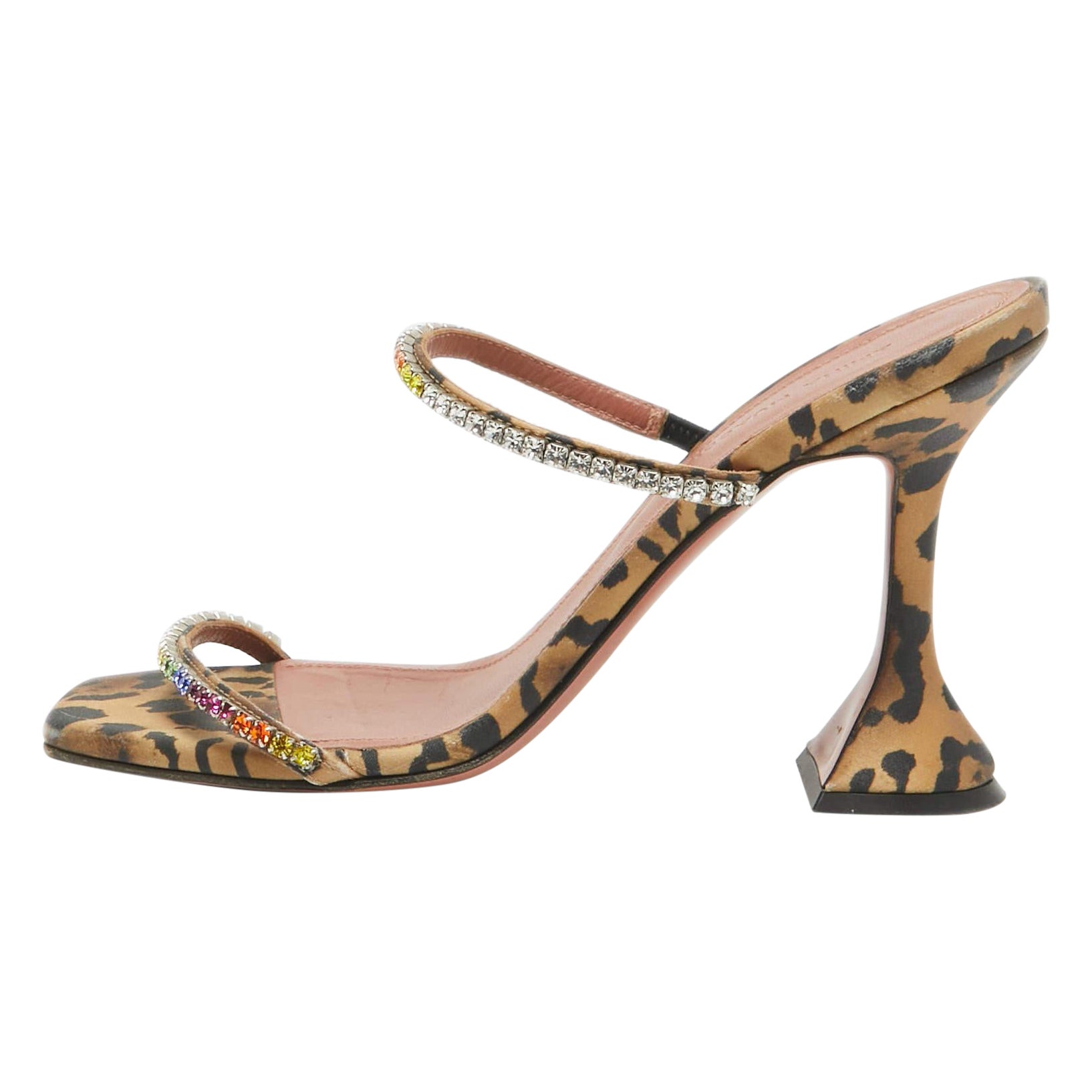 Amina Muaddi Brown Fabric and Leather Glid Slide Sandals Size 36.5