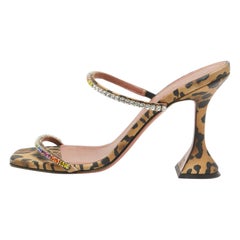 Amina Muaddi Brown Fabric and Leather Glid Slide Sandals Size 36.5