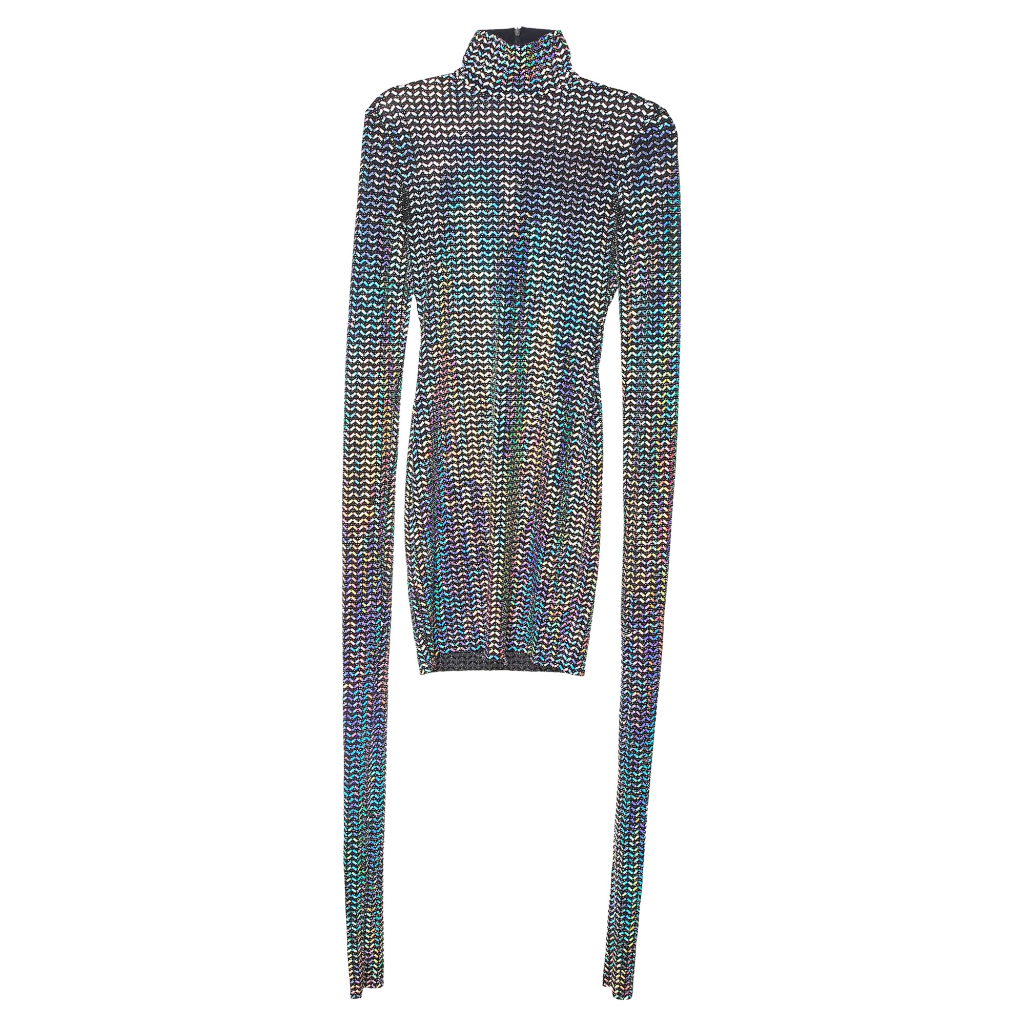 Dolce & Gabbana Black Holographic Lurex Jersey Turtle Neck Mini Dress S For Sale