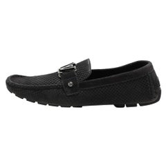 Louis Vuitton Nero Damier Embossed Suede Monte Carlo Loafers Taglia 42.5