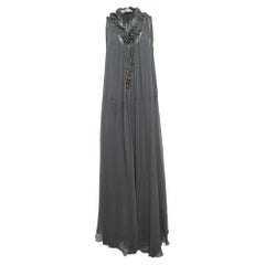 Chloe Anthracite Grey Crepe Silk Beaded Maxi Dress L