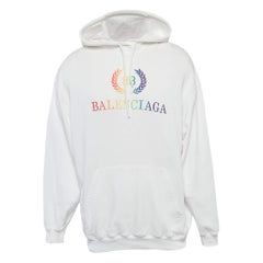 Balenciaga White BB Bestickte Baumwolle Oversized Hoodie S