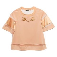 Elisabetta Franchi Naranja claro  Camiseta de punto con placa con logotipo y ribete de tul S