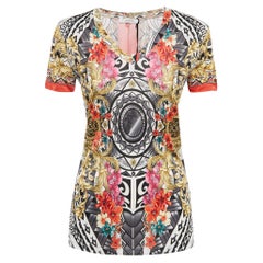 T-shirt col V imprimé floral multicolore de la collection Versace