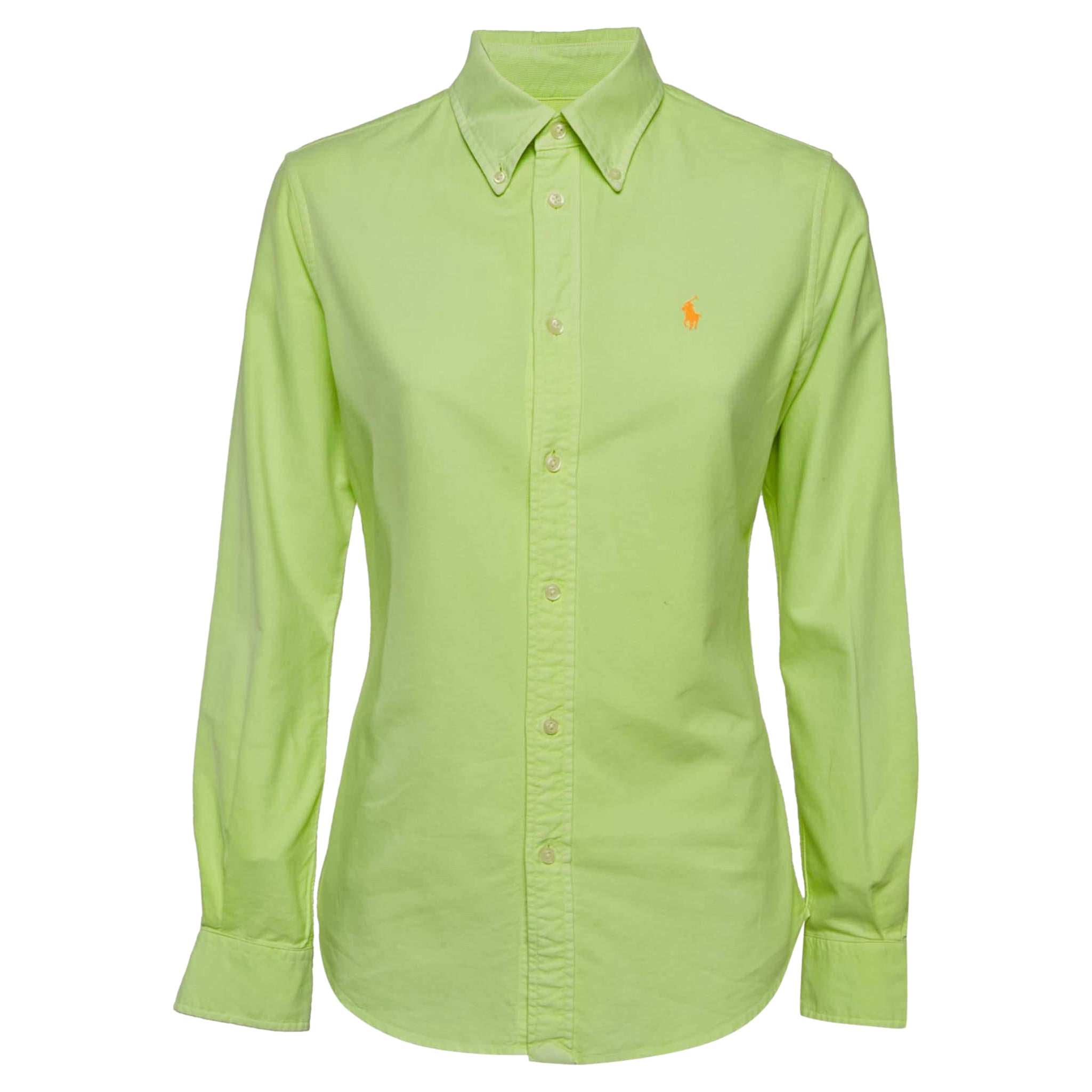 Ralph Lauren Neon Green Logo Embroidered Custom Fit Shirt S