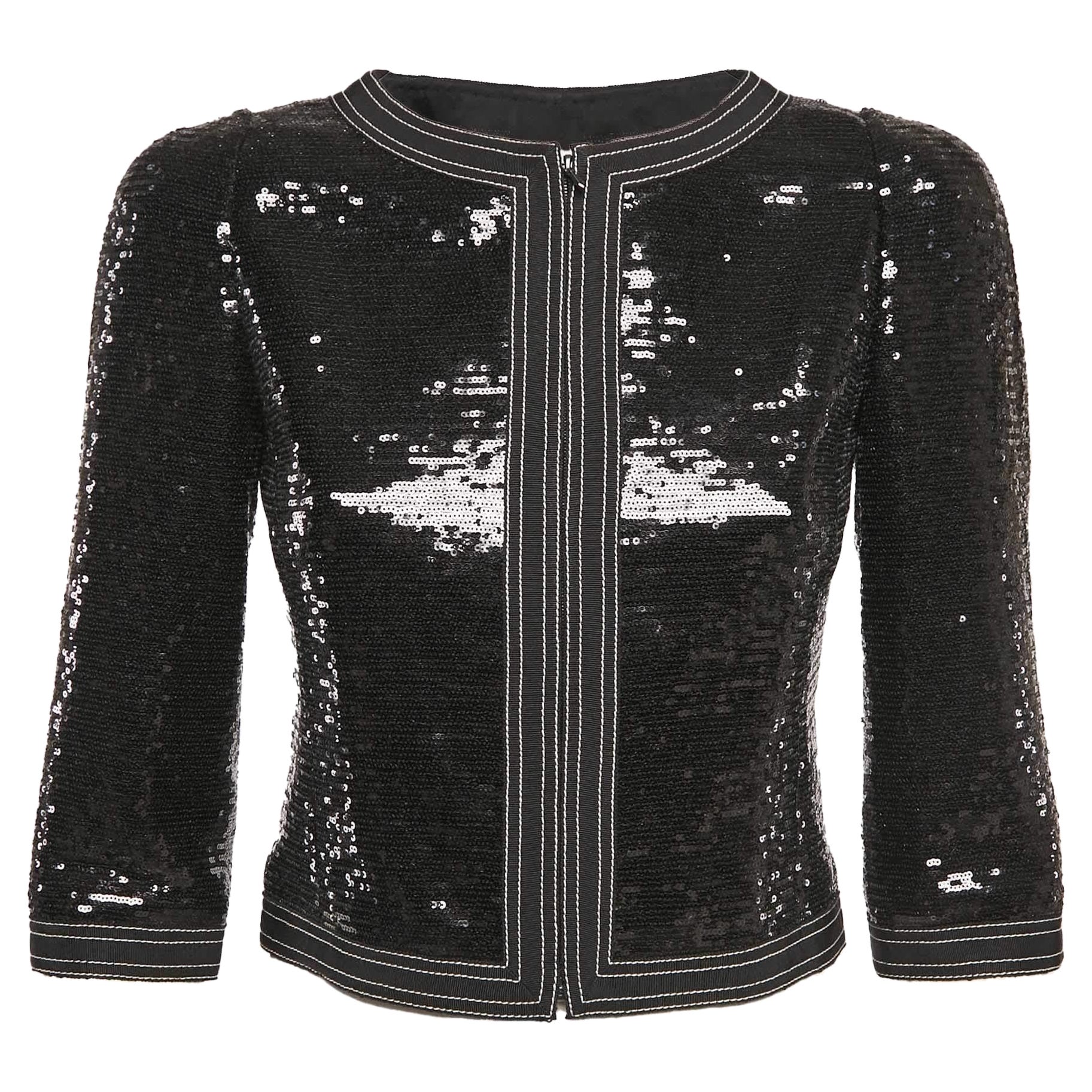Veste à sequins noire à fermeture éclair Chanel S