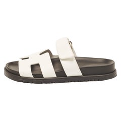 Hermes White Leather Chypre Sandals Size 35