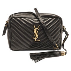 Saint Laurent Black Matelassé Leather Monogram Lou Camera Bag