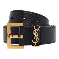 Saint Laurent Cintura Cassandre in pelle nera 75 CM