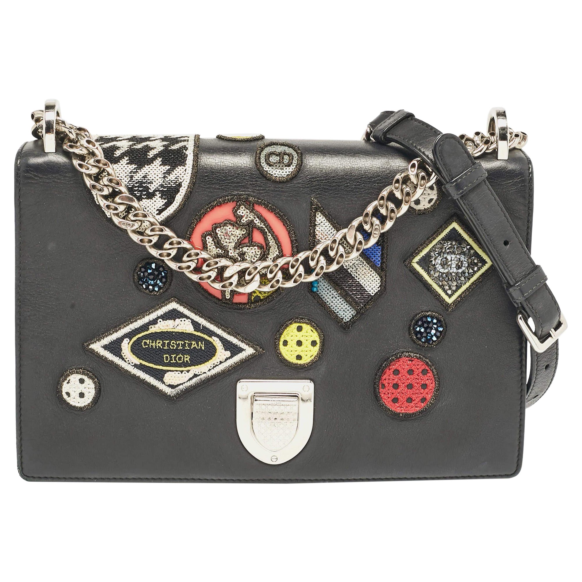Dior Medium Patch Diorama Umhängetasche aus schwarzem Leder