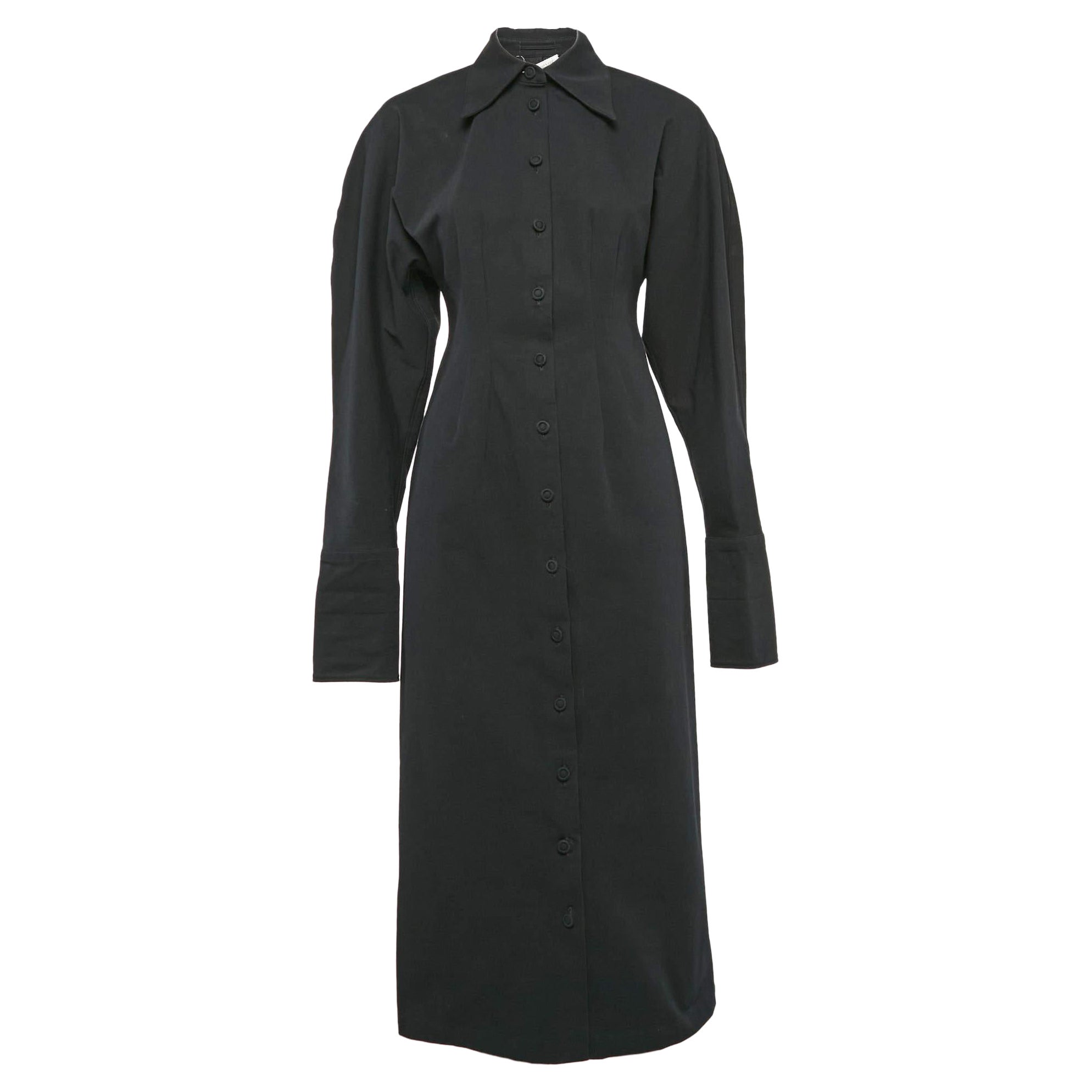 Max Mara Black Gabardine Button Front Midi Dress S For Sale