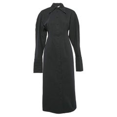 Max Mara Black Gabardine Button Front Midi Dress S
