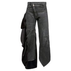Loewe Black Denim Satin Draped Panel Asymmetric Pants M
