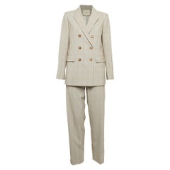 Maje Beige Glen Check Crepe Zweireihige Hose Anzug L