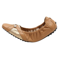 Tod's Brown/Gold Leather Embellished Scrunch Ballet Flats Size 40