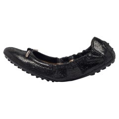 Tod's Metallic Schwarz Texturierte Wildleder Scrunch Ballettschuhe Größe 37,5