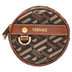 Versace Brown La Greca Signature Coated Canvas Modular Round Pouch