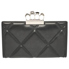 Alexander McQueen Black Quilted Leather Knuckle Flap Clutch