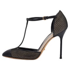 Sergio Rossi Black Mesh and Leather Mary Jane Pumps Size 36.5