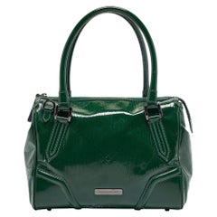 Burberry Green Check Embossed Patent Leather Anford Satchel
