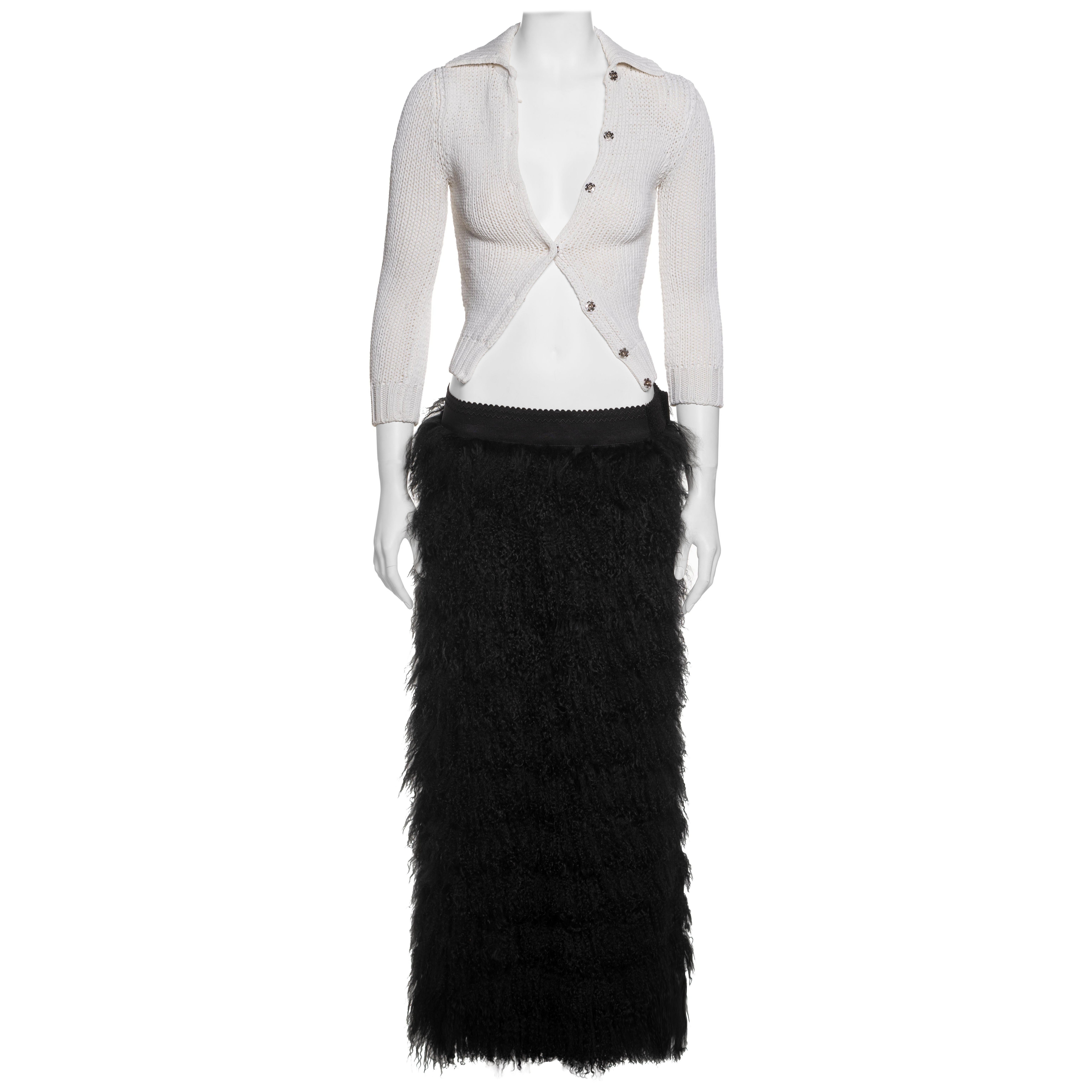 Dolce & Gabbana Shrunken Knit Cardigan and Mongolian Lamb Maxi Skirt, FW 1999 For Sale