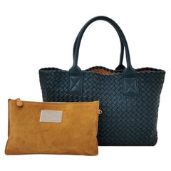 Bottega Veneta Cabat Tote Small/Medium Intreccio Blue Green Leather