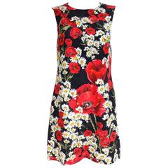 DOLCE & GABBANA 2016 Daisy and Poppy Print Shift Dress It 44 Uk 12 Black, red a