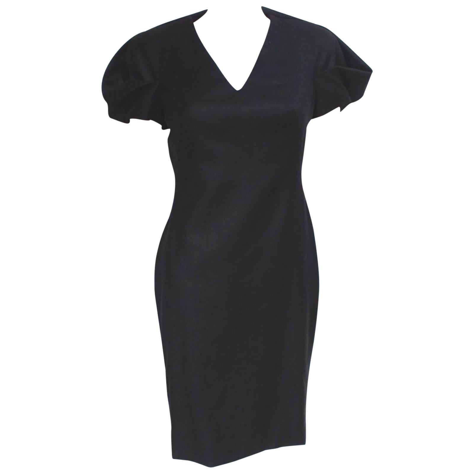 ALEXANDER MCQUEEN Black Wool-crepe Pleated Shoulder Dress It 44 uk 12   For Sale