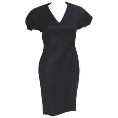 ALEXANDER MCQUEEN Black Wool-crepe Pleated Shoulder Dress It 44 uk 12