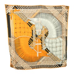 RODIER Paris Masan Design 51 in. Large Shawl in Orange Black and White