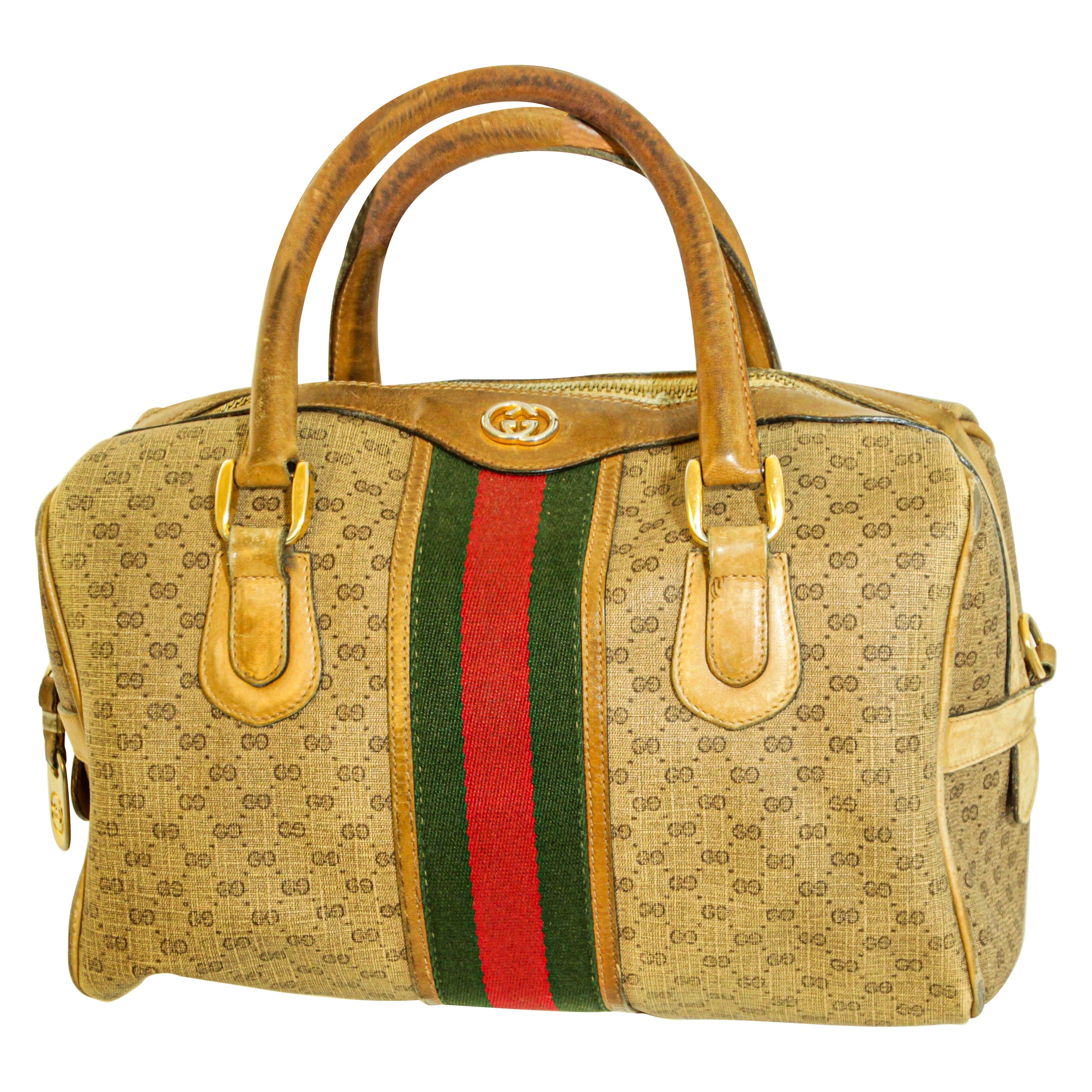 GUCCI Boston Bag Web GG Supreme Monogram Vintage Gucci 1970s For Sale
