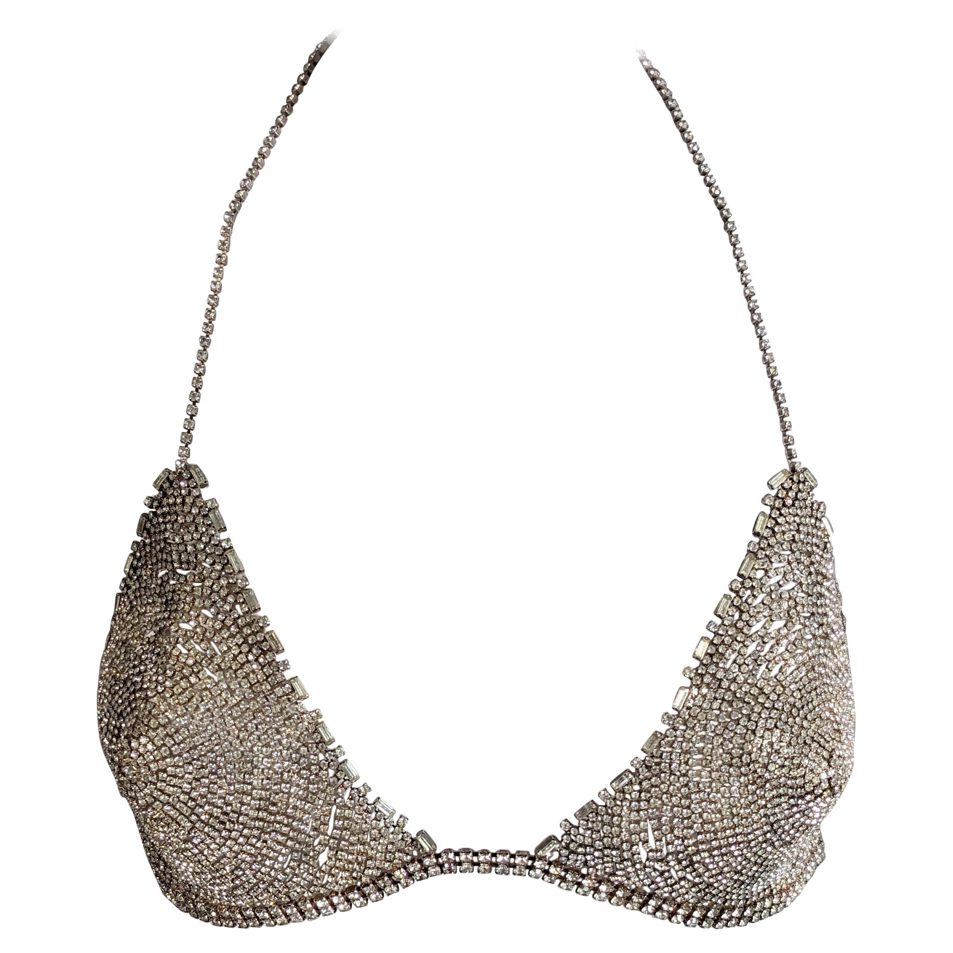 Unusual Handmade Rhinestone Crystal Bra For Sale