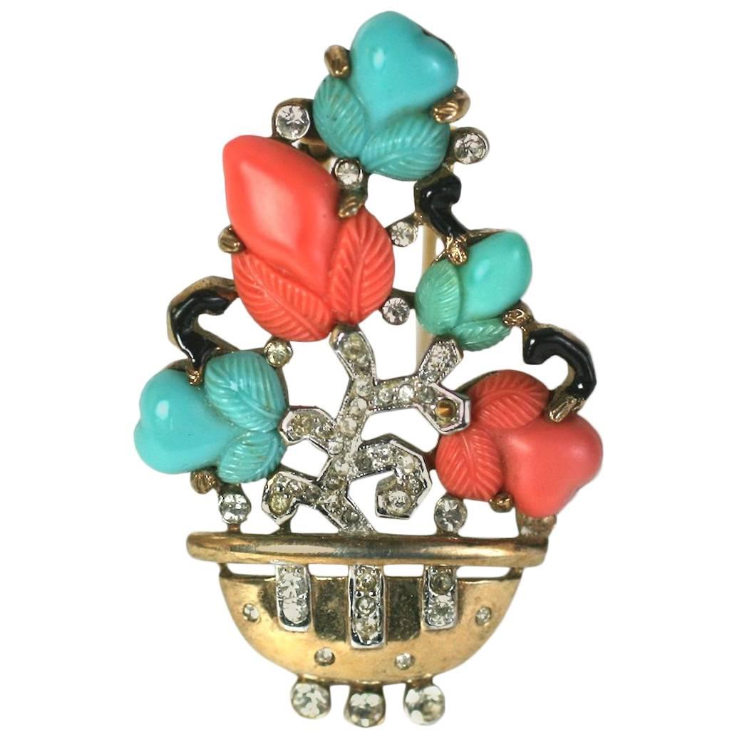 Trifari Fruit Salad Chinoiserie Potted Tree Brooch For Sale