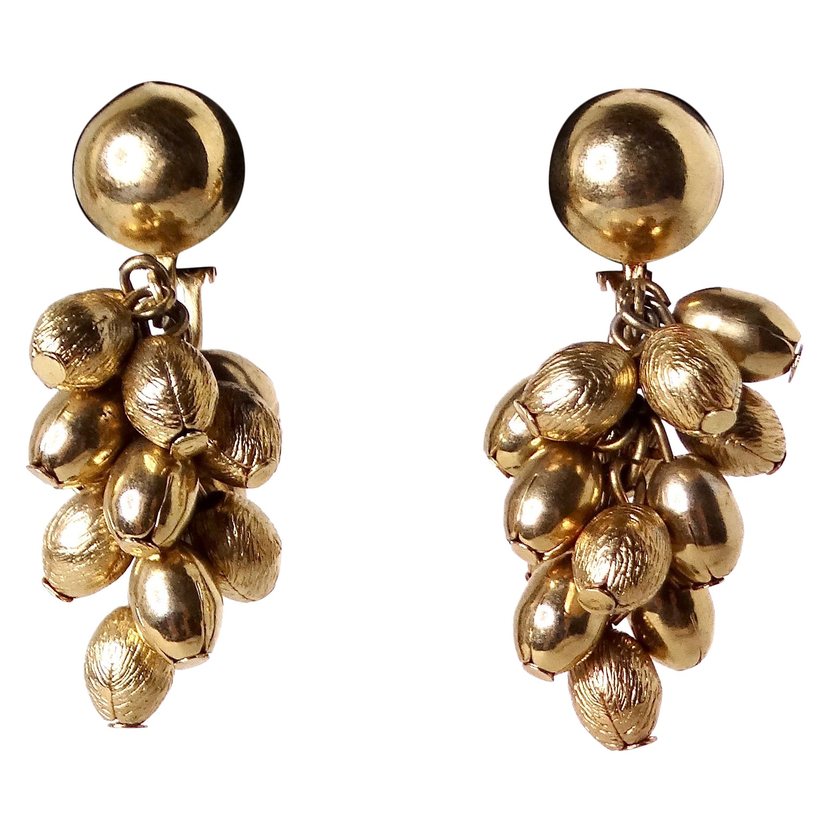 Vintage 14k Gold Plated Cluster Beaded Dangle Earrings