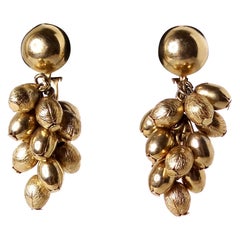 Vintage 14k Gold Plated Cluster Beaded Dangle Earrings