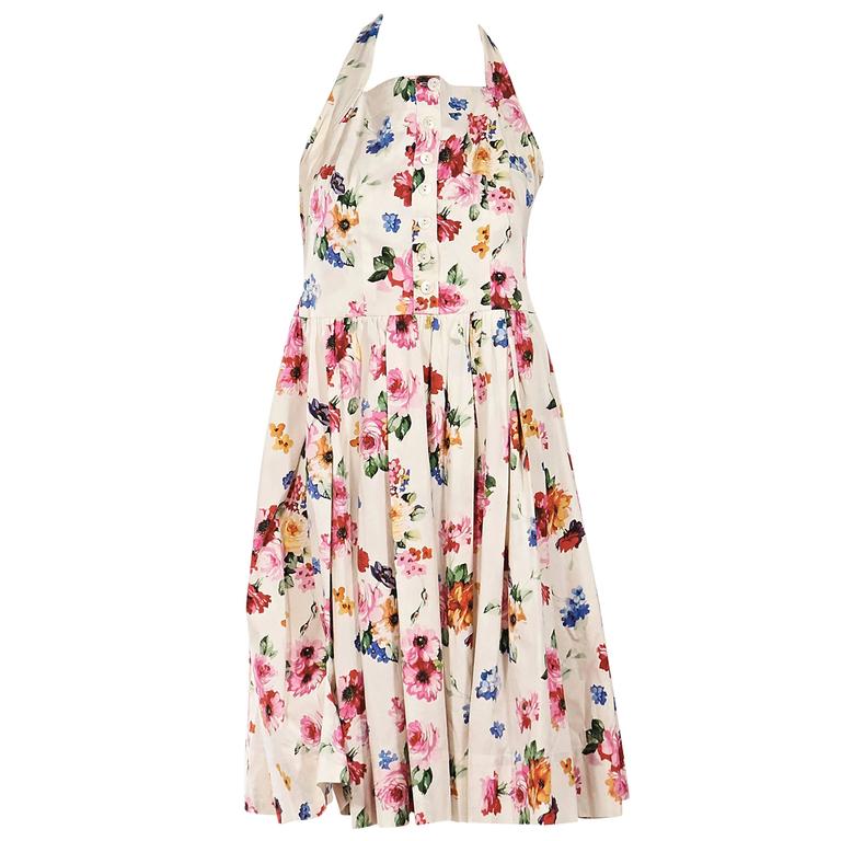 Multicolor Dolce and Gabbana Floral Halter Dress For Sale at 1stDibs