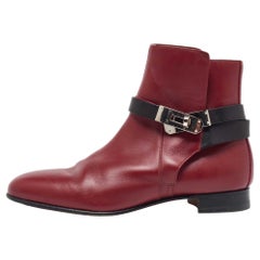Hermes Burgundy/Black Leather Neo Ankle Length Boots Size 37
