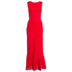 Alaia Red Stretch Knit Cut-Out Detail Hem Fishtail Maxi Dress M