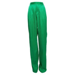 The Attico Green Satin Martellato Wide-Leg Pants M
