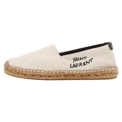 Saint Laurent Off White Canvas Logo Espadrille Flats Size 36.5