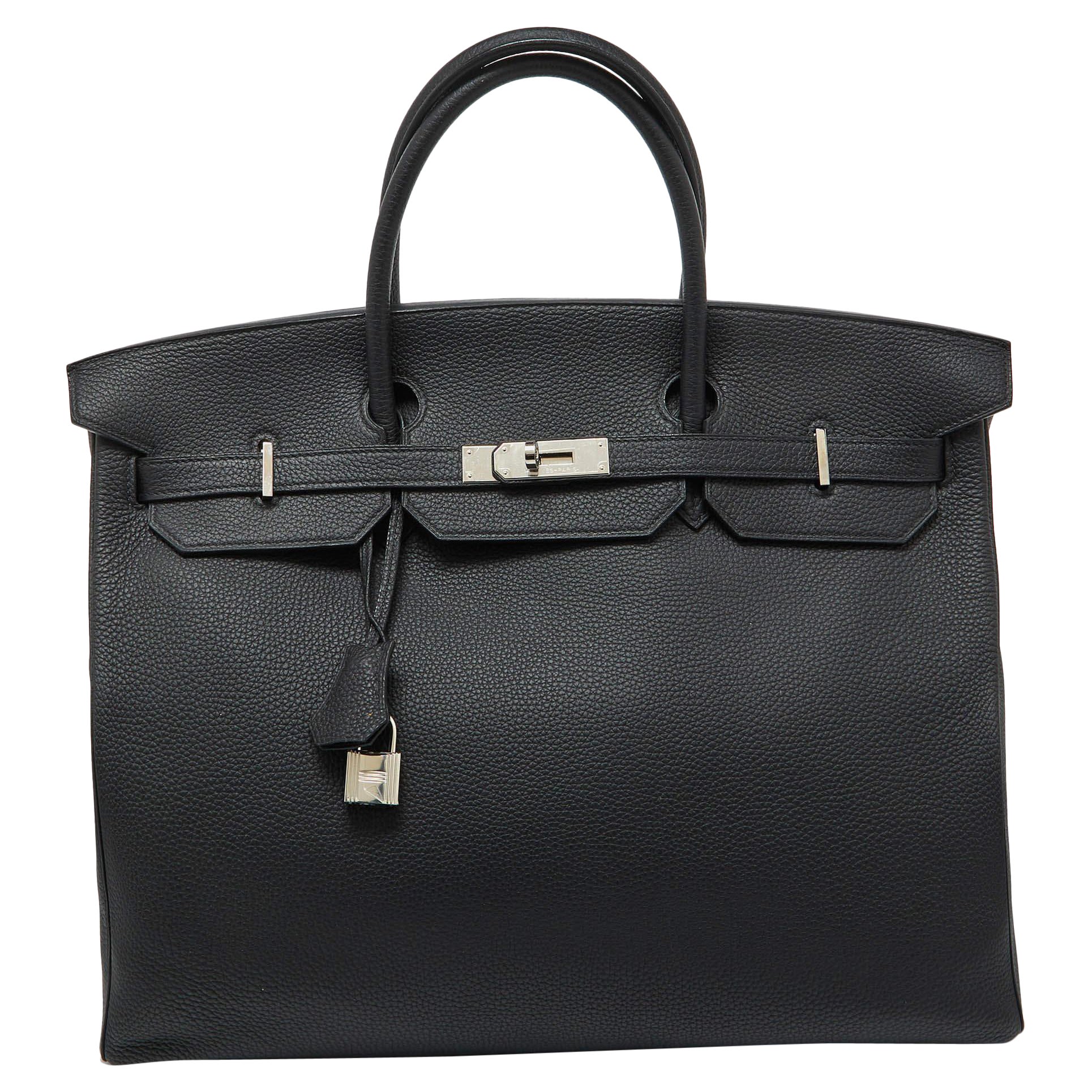 Hermes Black Taurillon Togo Leather Palladium Finish 40 Birkin Bag For Sale